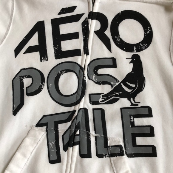 Aeropostale Men’s Spell Out White Full-zip Hoodie Sweater Shirt Jacket Size M - Picture 3 of 11
